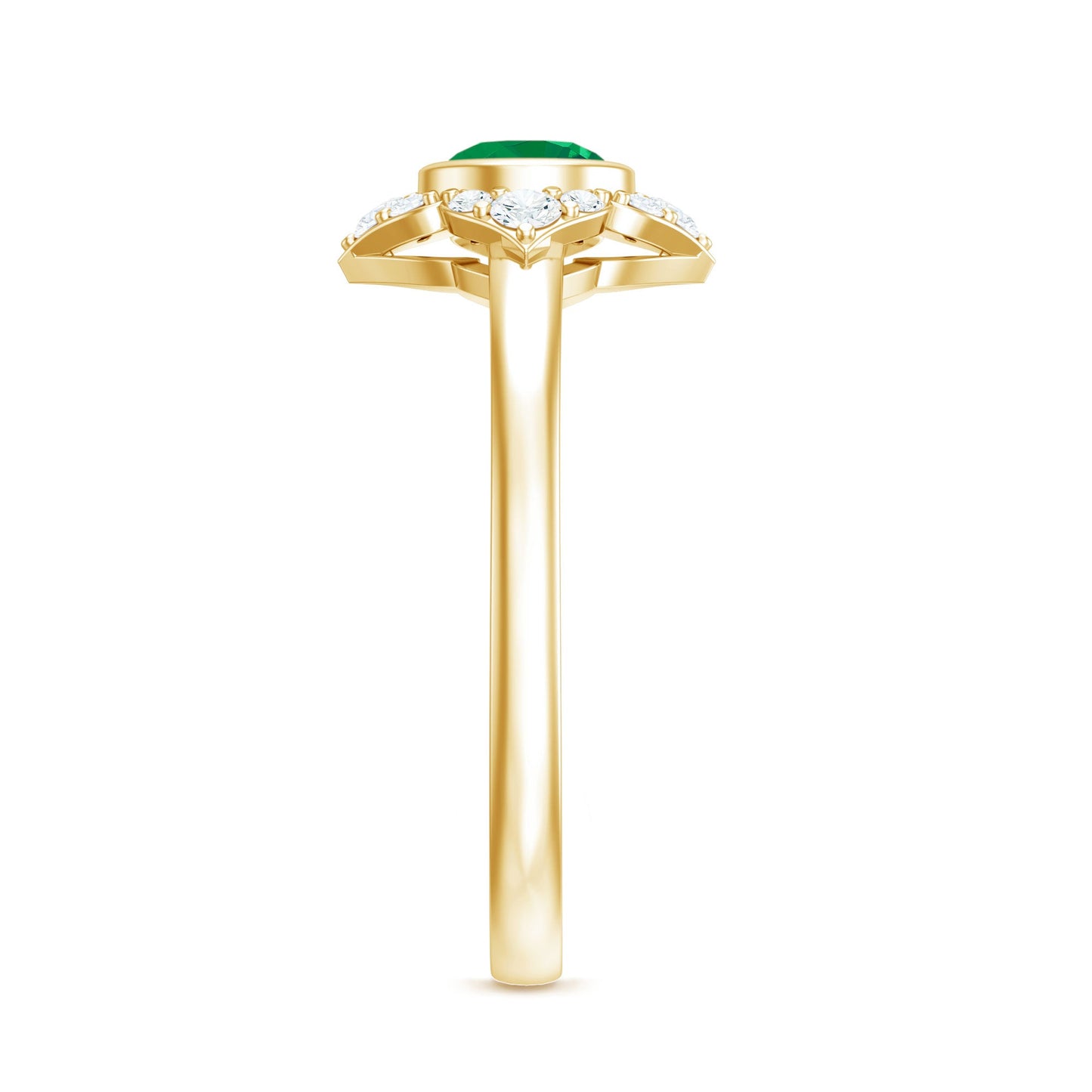 Natural Bezel Set 0.4 Carat Emerald Flower Engagement Ring with Diamond