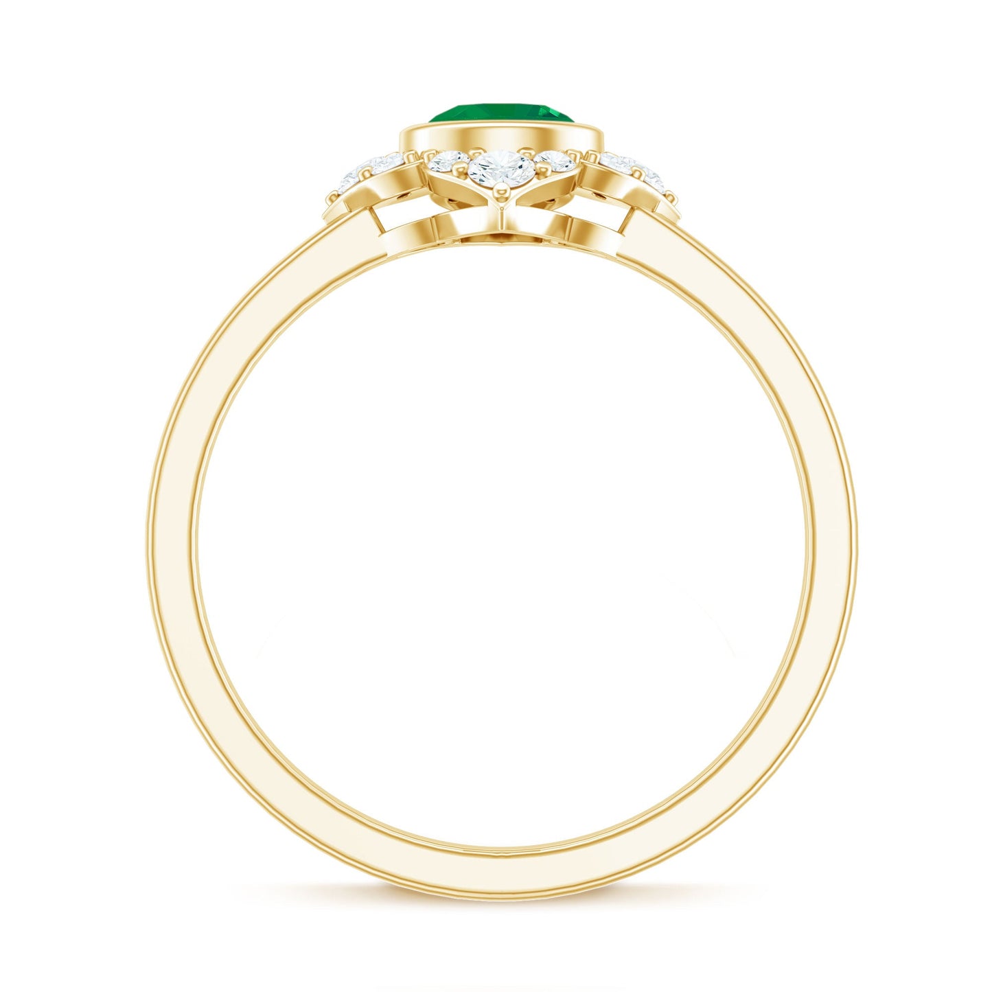 Natural Bezel Set 0.4 Carat Emerald Flower Engagement Ring with Diamond