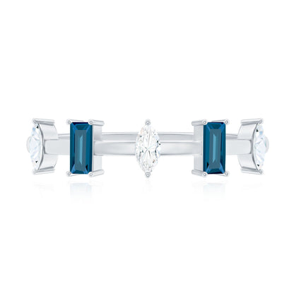 Baguette London Blue Topaz and Marquise Diamond Half Eternity Ring