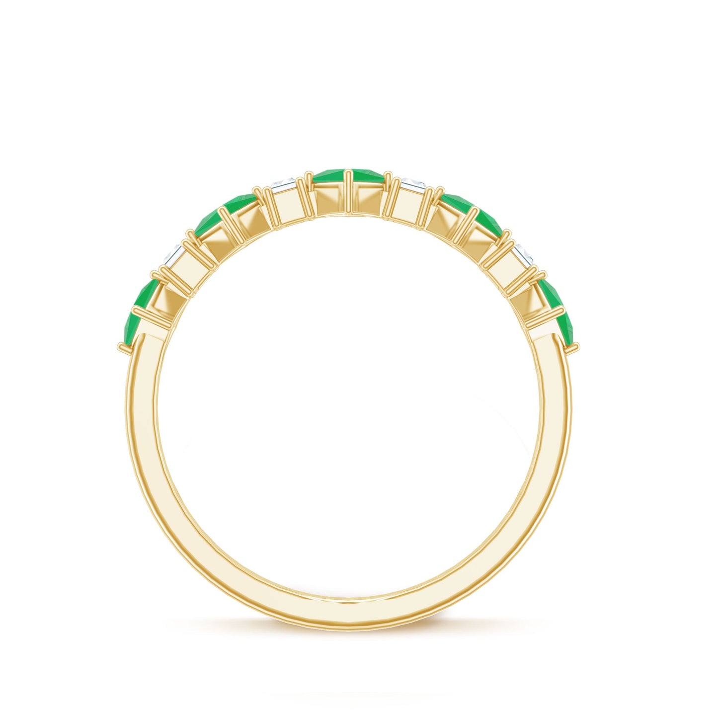 Certified Real Princess Cut Emerald Half Eternity Anniversary Ring
