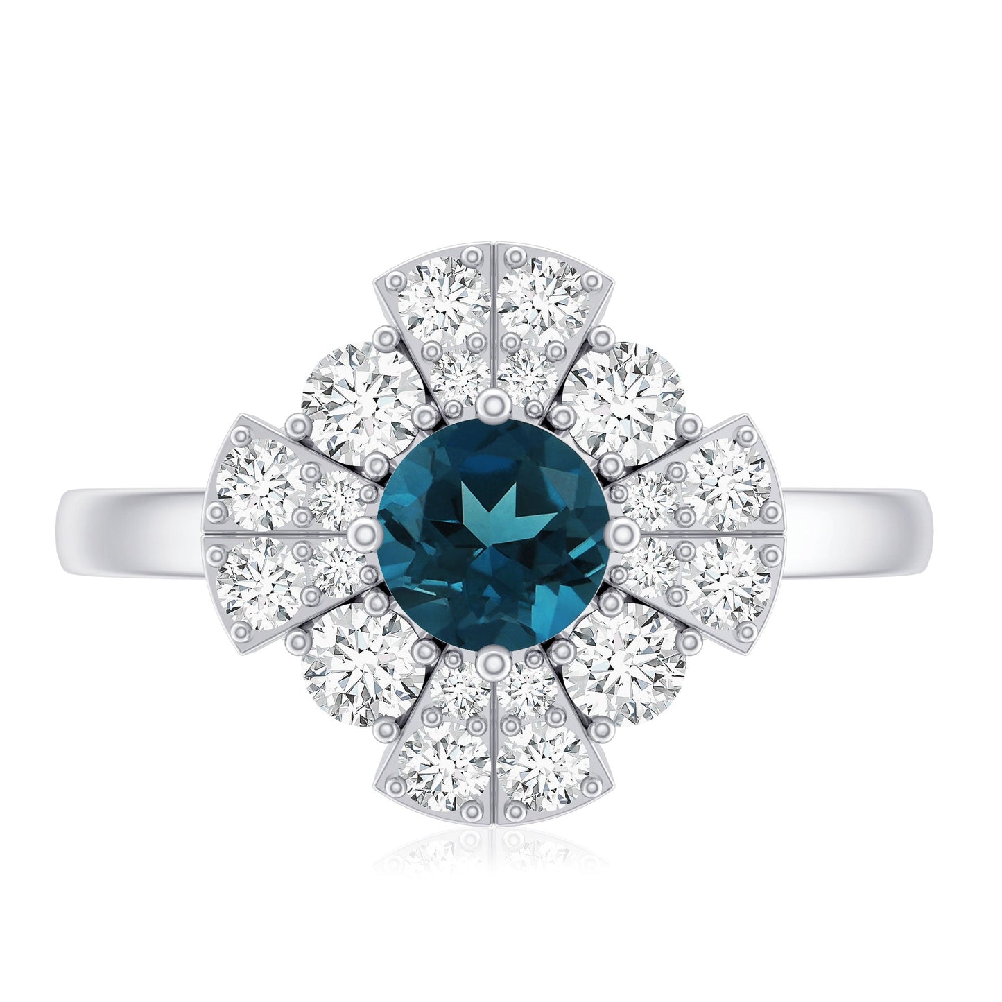 London Blue Topaz Floral Engagement Ring with Diamond
