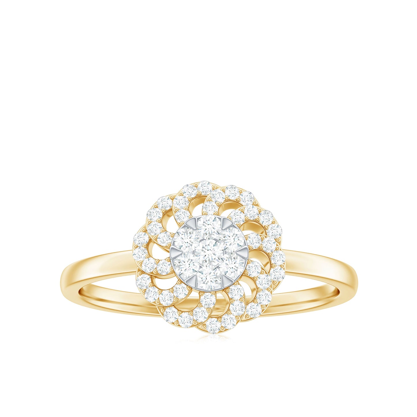 Certified Natural Diamond Flower Engagement Ring in Illusion Set