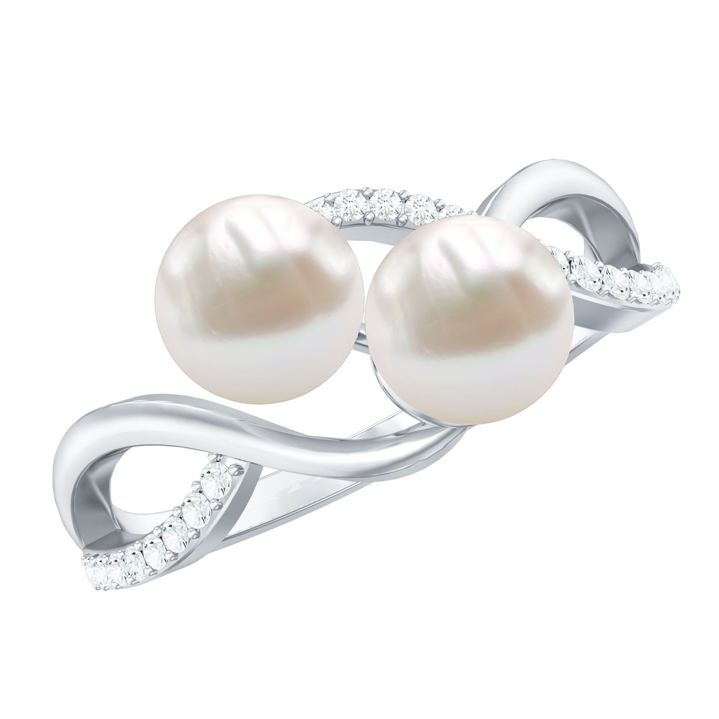 Cultured Freshwater Pearl Toi Et Moi Engagement Ring with Diamond