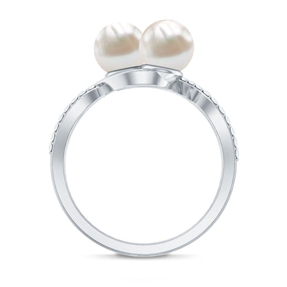 Cultured Freshwater Pearl Toi Et Moi Engagement Ring with Diamond