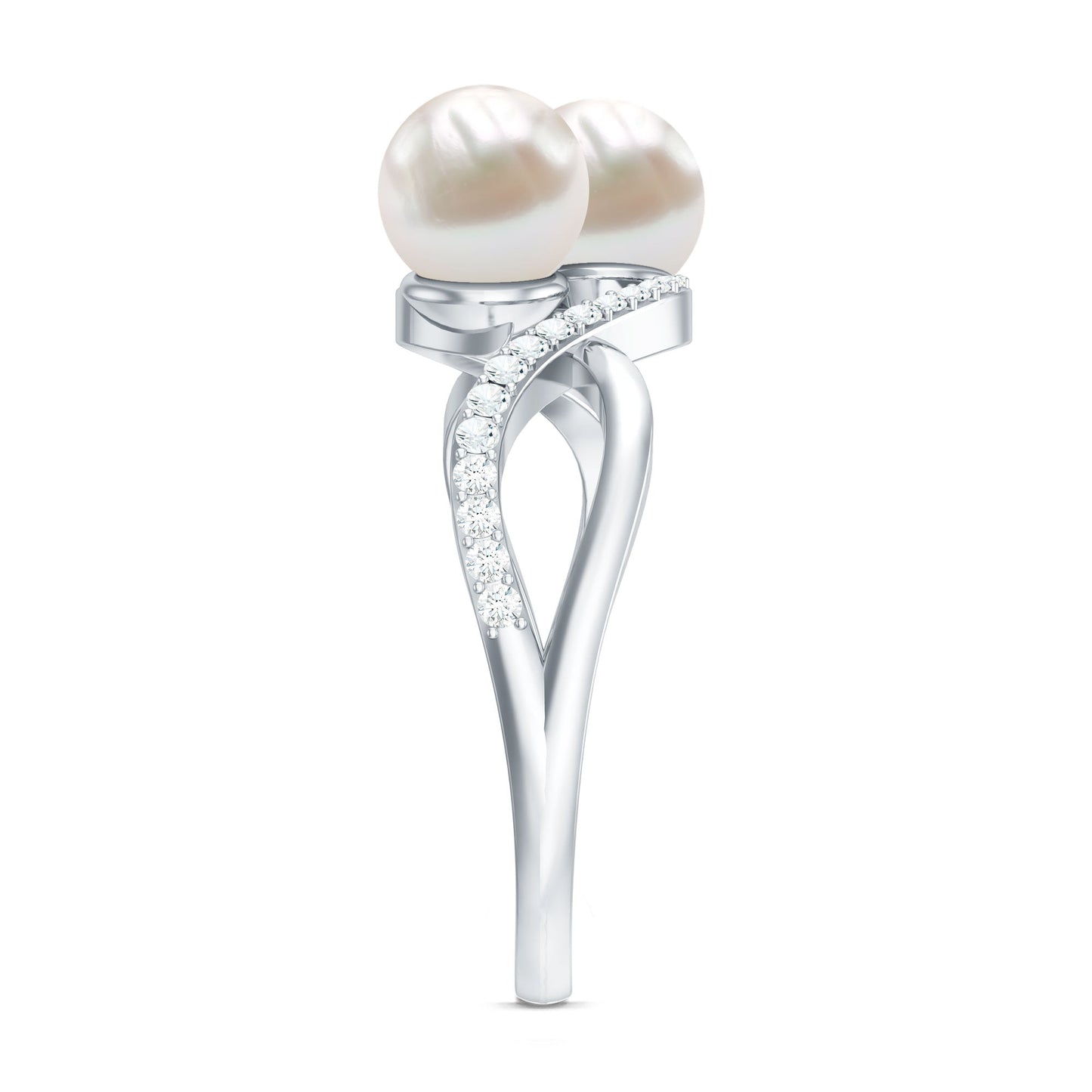 Cultured Freshwater Pearl Toi Et Moi Engagement Ring with Diamond