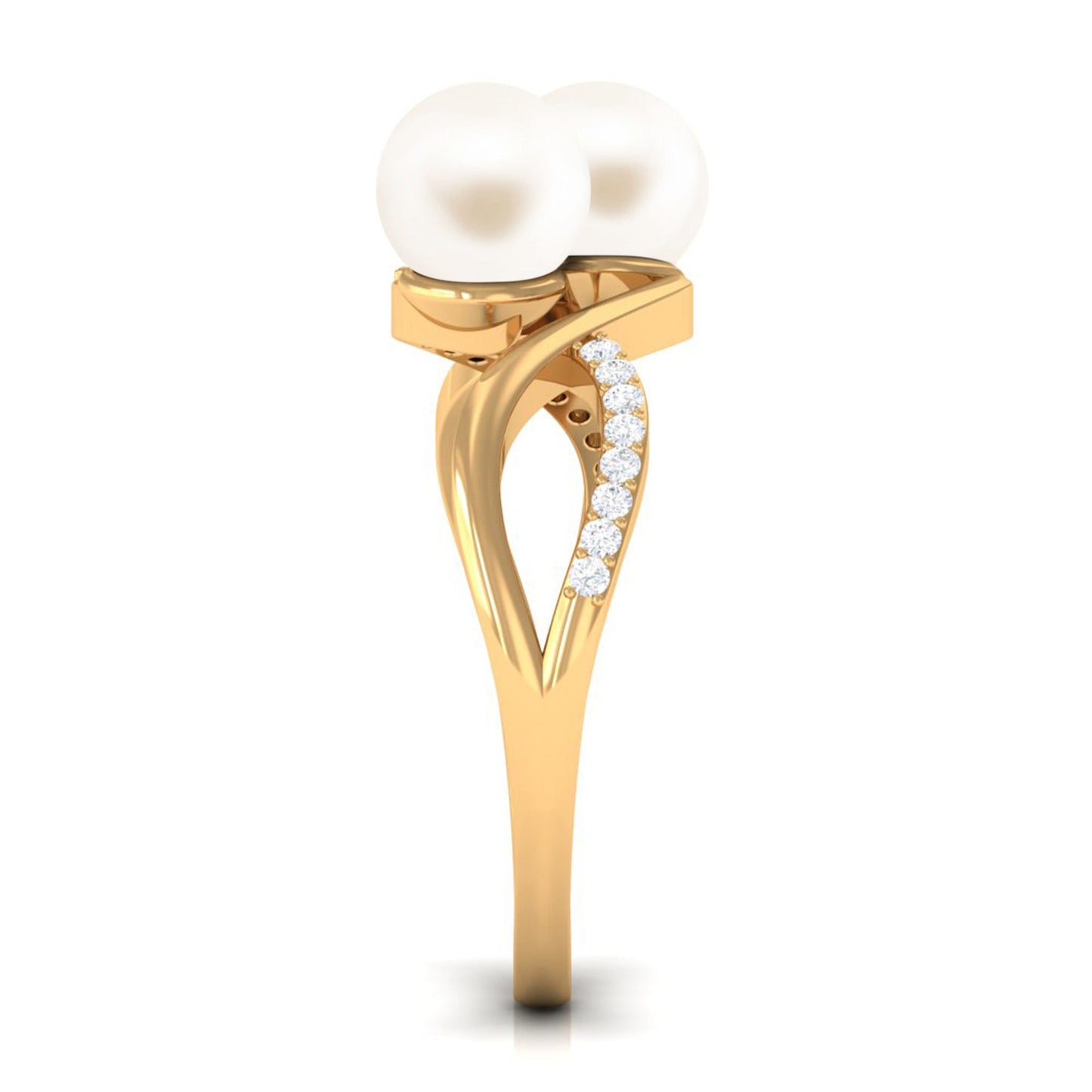 Cultured Freshwater Pearl Toi Et Moi Engagement Ring with Diamond