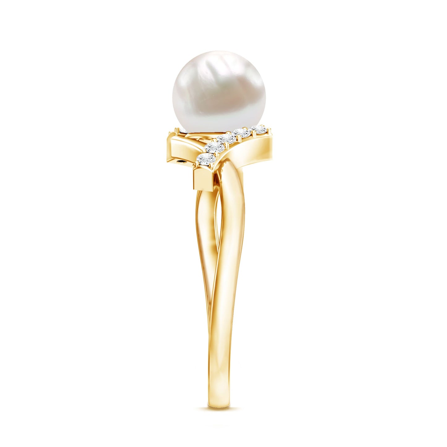 Freshwater Pearl Solitaire Crossover Engagement Ring with Diamond