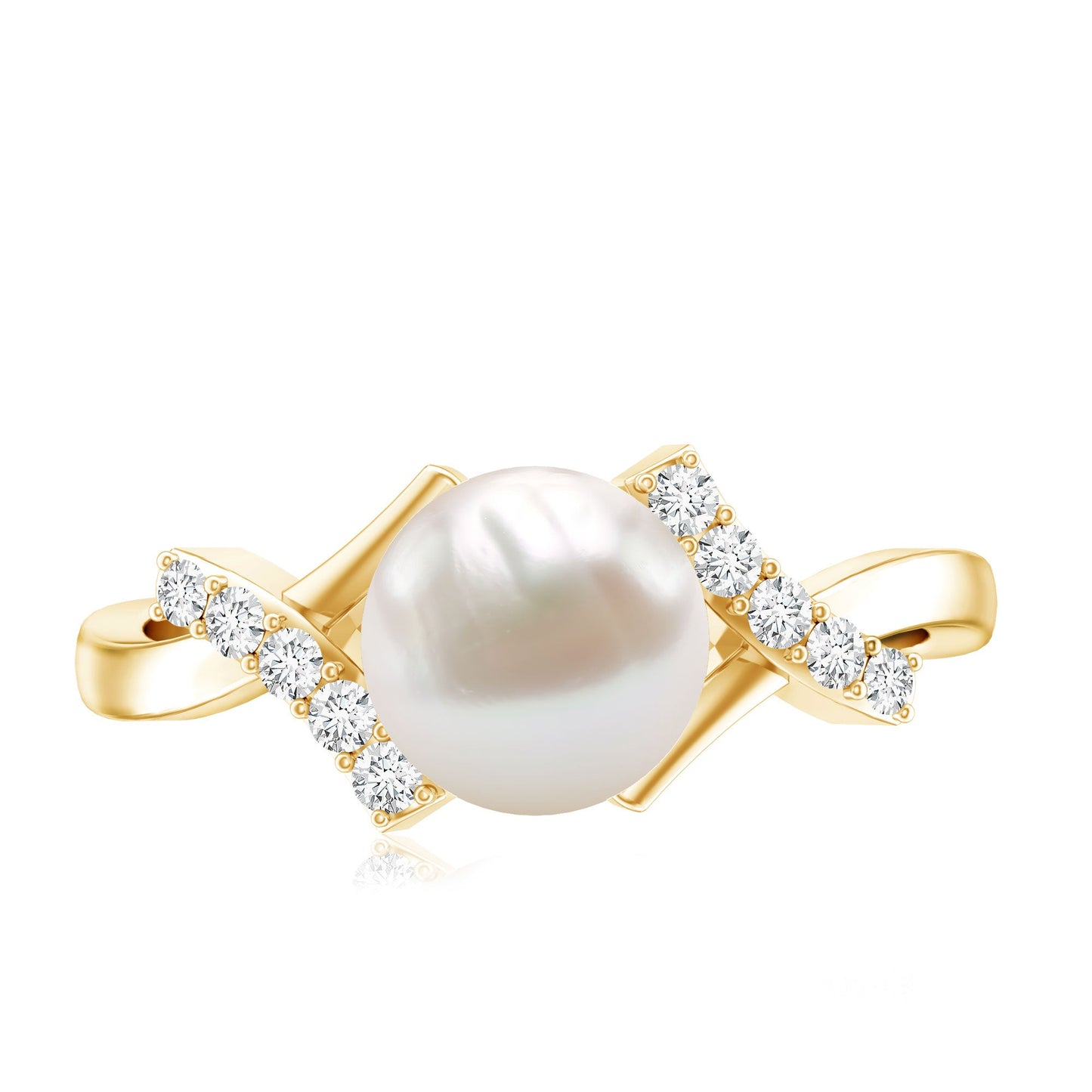 Freshwater Pearl Solitaire Crossover Engagement Ring with Diamond