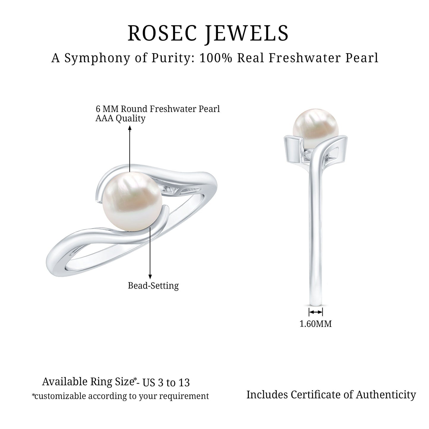 Cultured 2.2 Carat Freshwater Pearl Engagement Ring with Bypass Shank