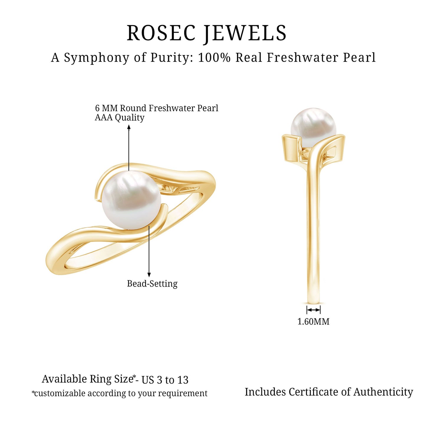Cultured 2.2 Carat Freshwater Pearl Engagement Ring with Bypass Shank