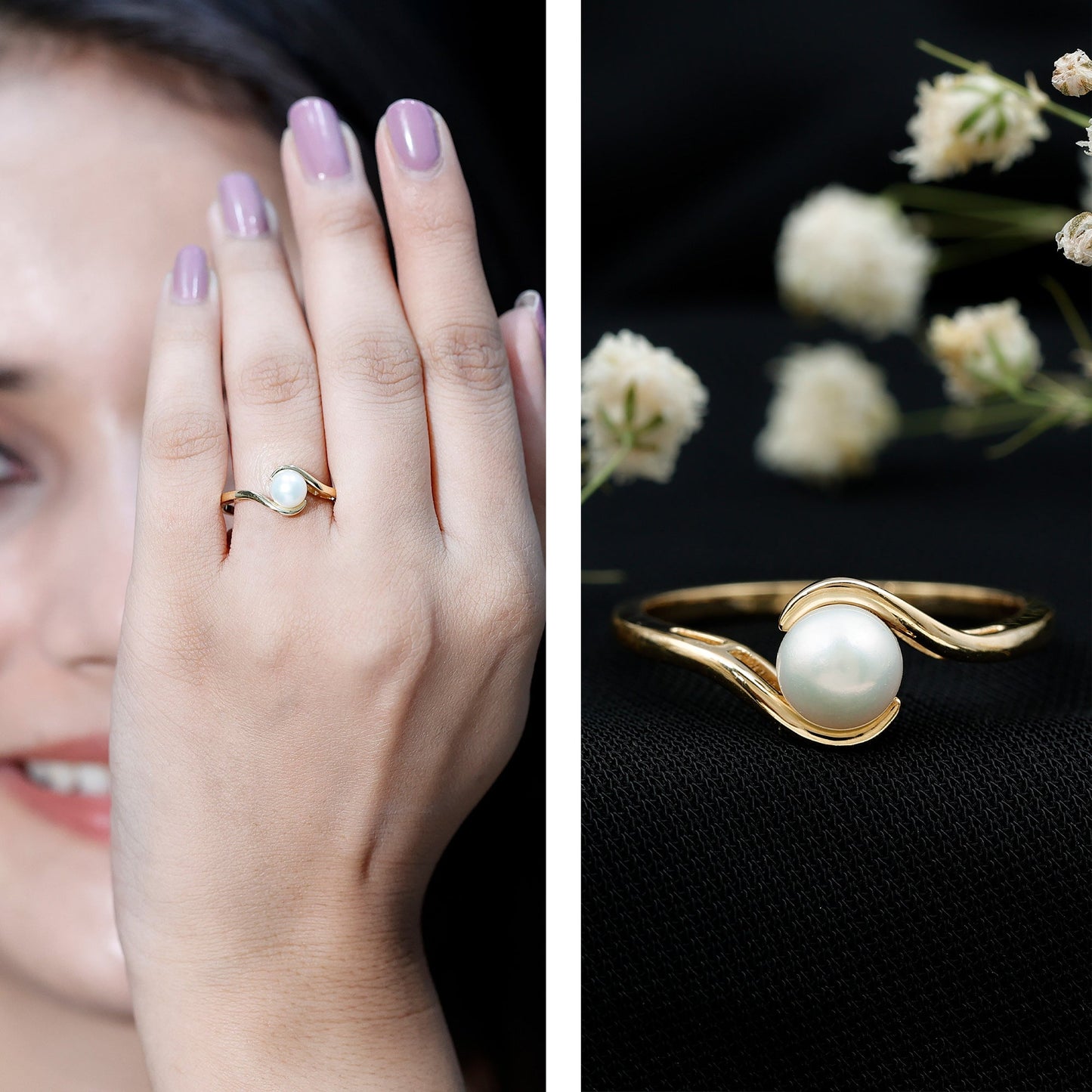 Cultured 2.2 Carat Freshwater Pearl Engagement Ring with Bypass Shank
