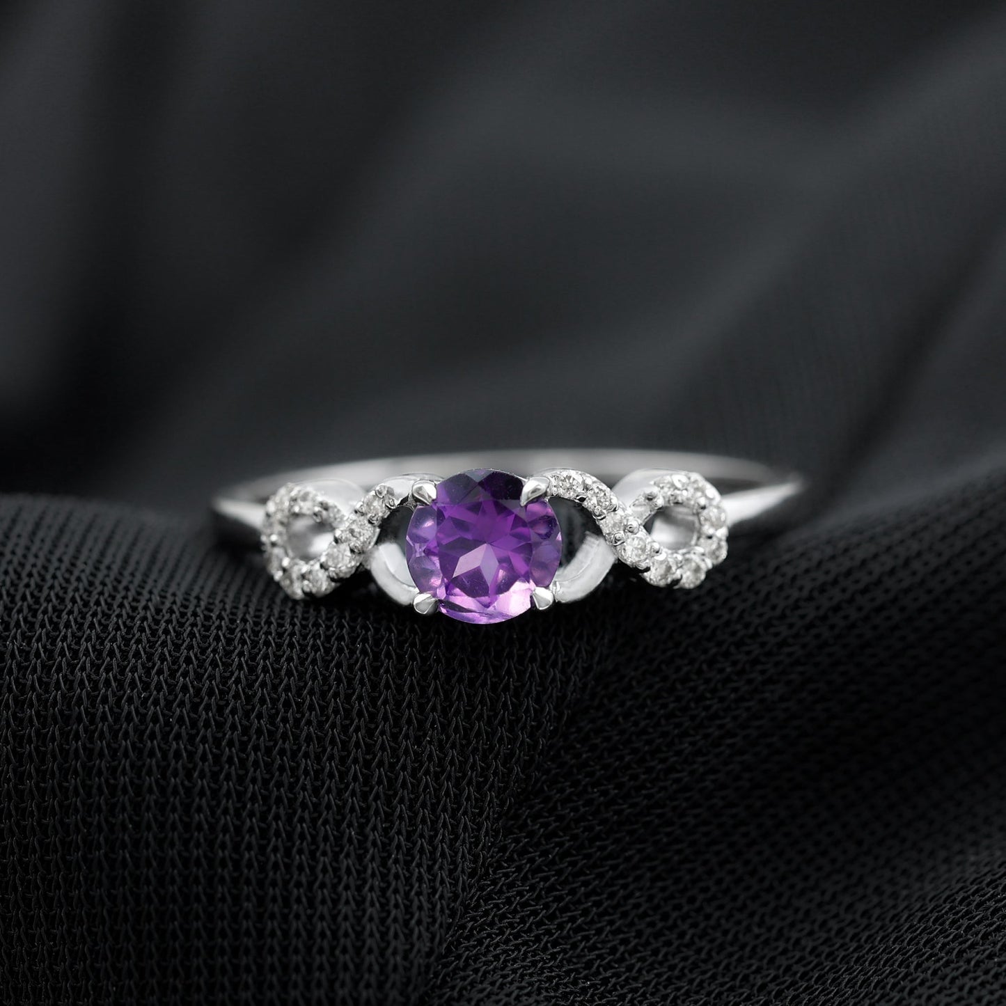 Natural Amethyst Engagement Ring with Diamond Infinity Knot