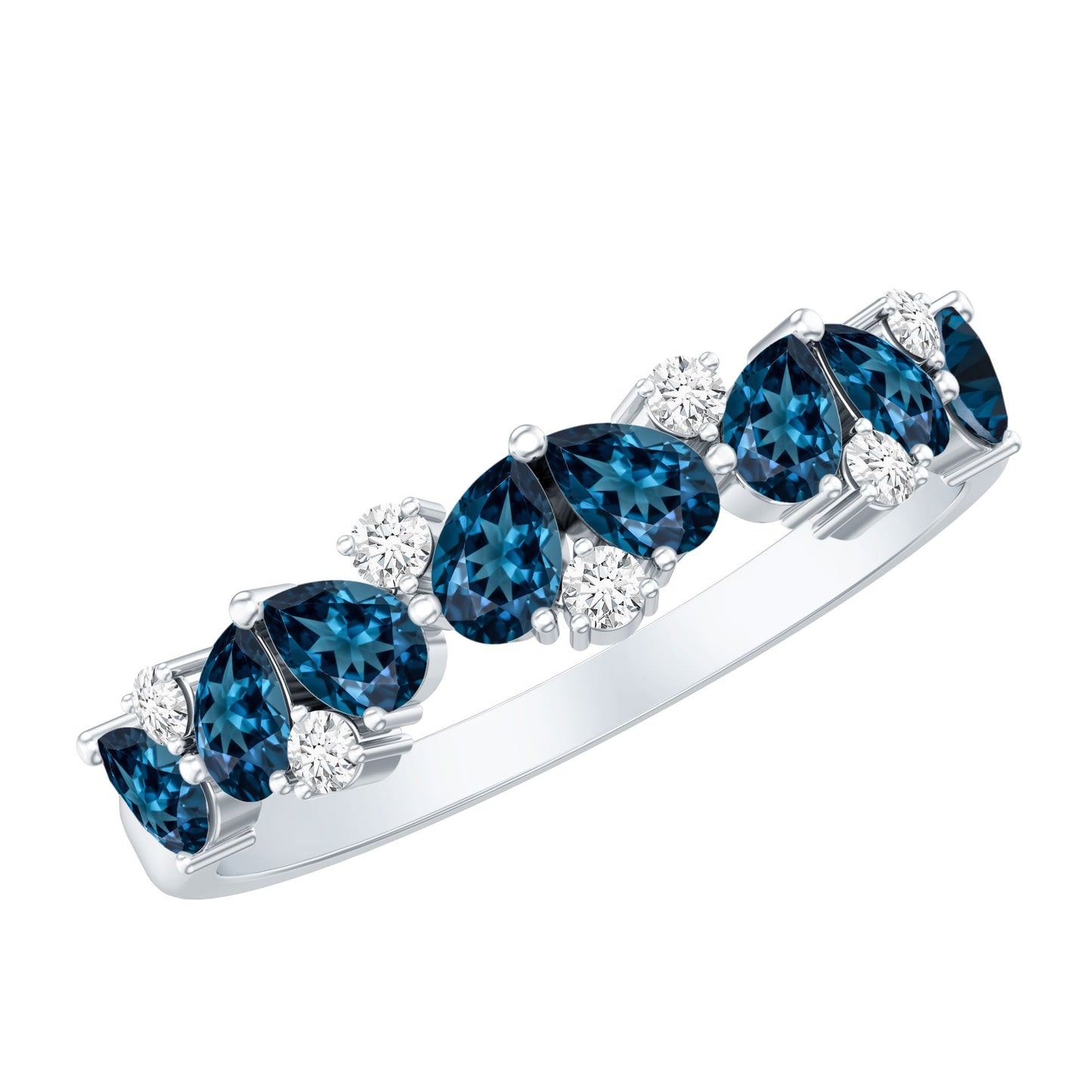 Pear Shape London Blue Topaz Half Eternity Band with Lab Made Diamond