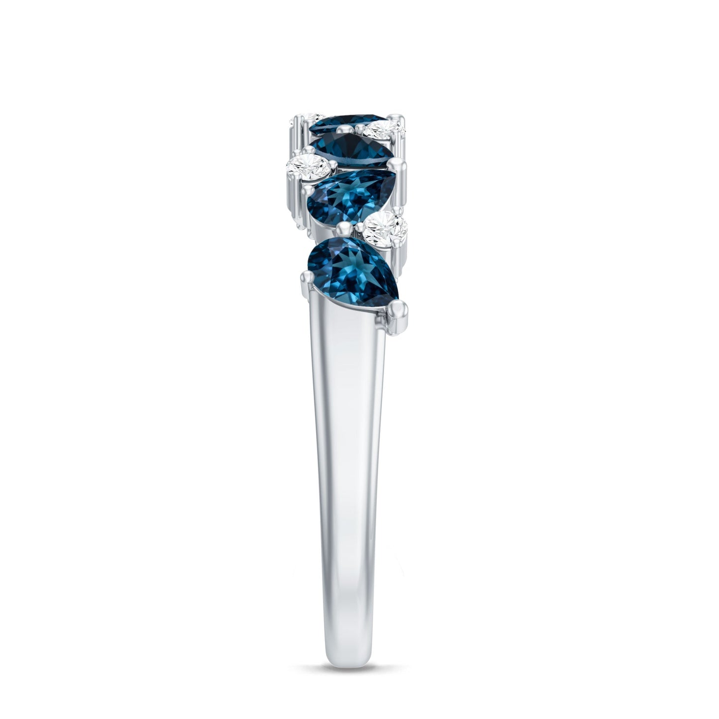 Pear Shape London Blue Topaz Half Eternity Band with Lab Made Diamond