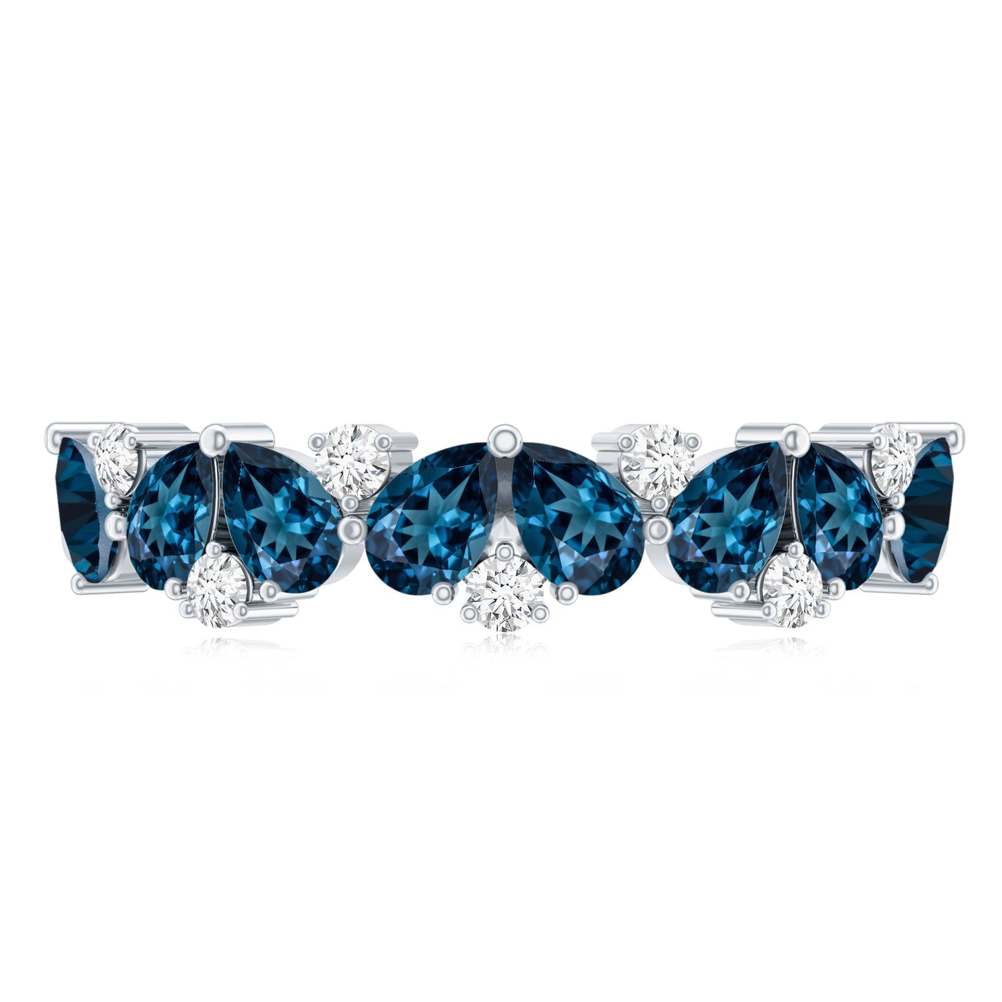 Pear Shape London Blue Topaz Half Eternity Band with Lab Made Diamond