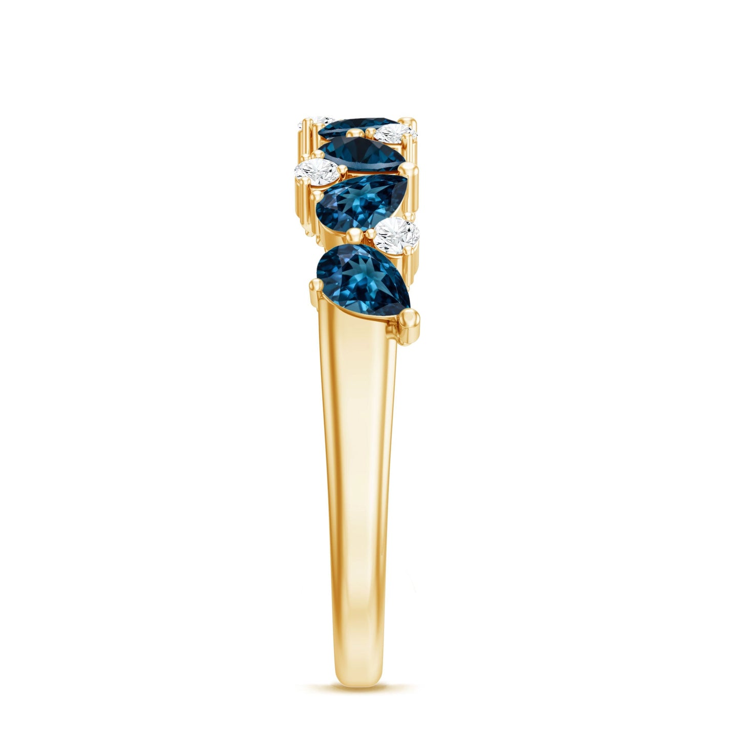 Pear Shape London Blue Topaz Half Eternity Band with Lab Made Diamond