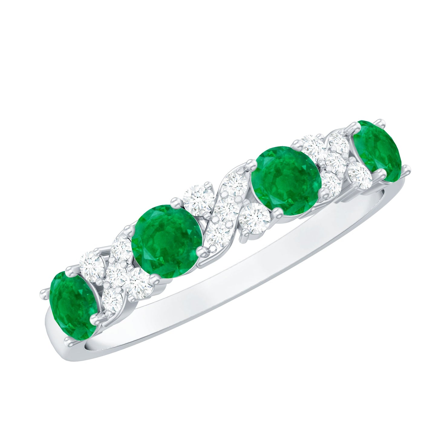 Natural Emerald Diamond Half Eternity Anniversary Band with Certificate
