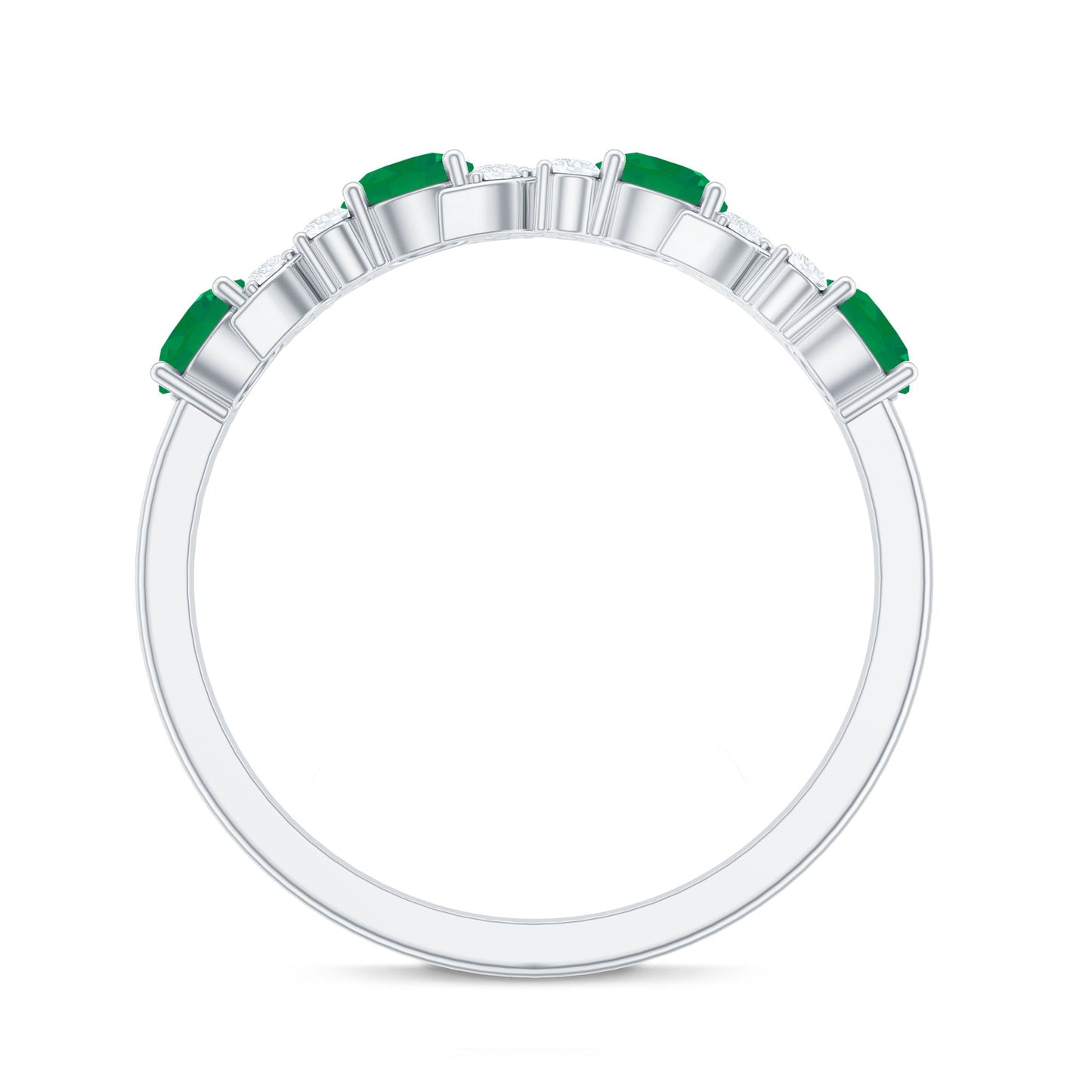 Natural Emerald Diamond Half Eternity Anniversary Band with Certificate