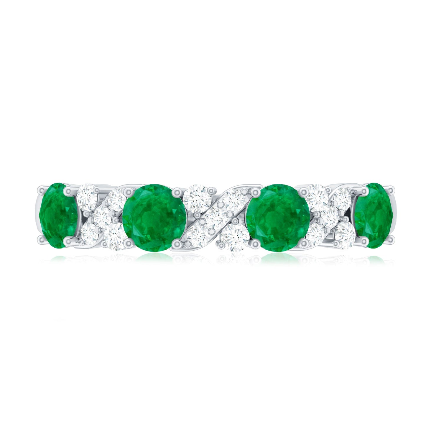 Natural Emerald Diamond Half Eternity Anniversary Band with Certificate