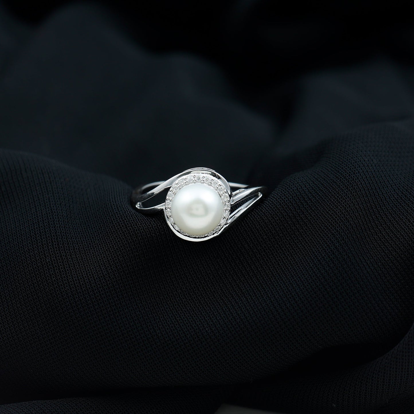 Cultured White 7.4 Carat Freshwater Pearl Diamond Engagement Ring with Bypass Shank
