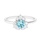 Real Round Aquamarine and Diamond Flower Engagement Ring with Certificate