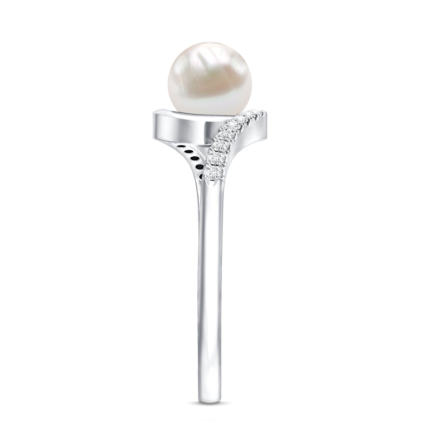 Freshwater Pearl Solitaire Bypass Engagement Ring with Diamond Accent