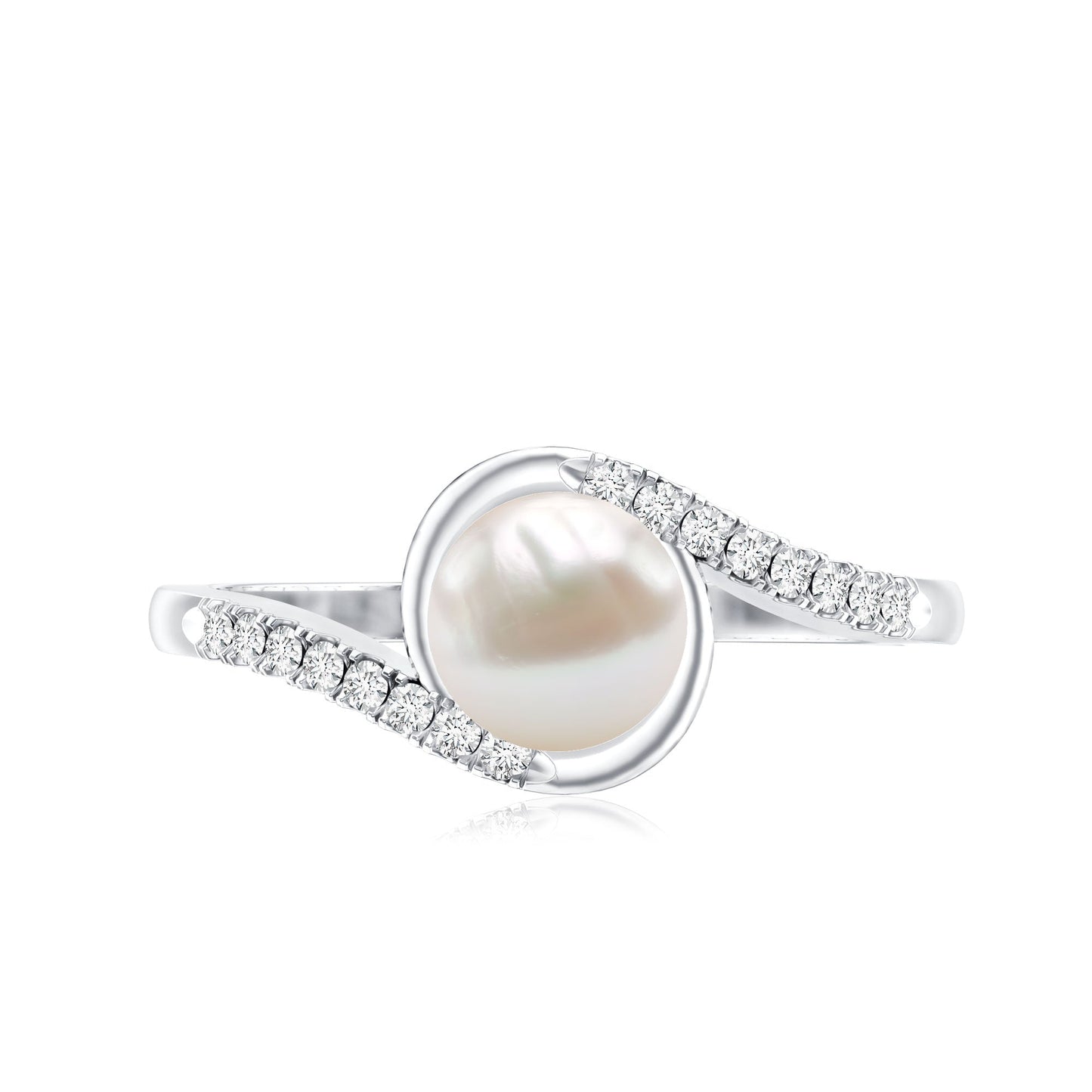 Freshwater Pearl Solitaire Bypass Engagement Ring with Diamond Accent