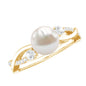 Genuine 7.4 Carat Freshwater Pearl Engagement Ring with Diamond Crossover Shank