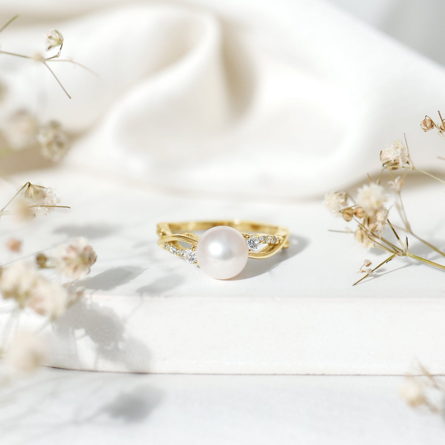 Genuine 7.4 Carat Freshwater Pearl Engagement Ring with Diamond Crossover Shank