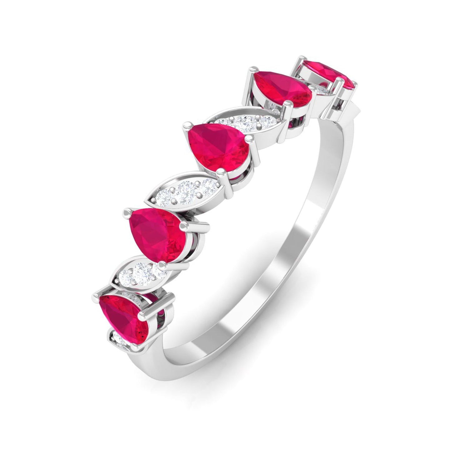 Real Pear Shape Ruby Half Eternity Ring with Diamond for Women