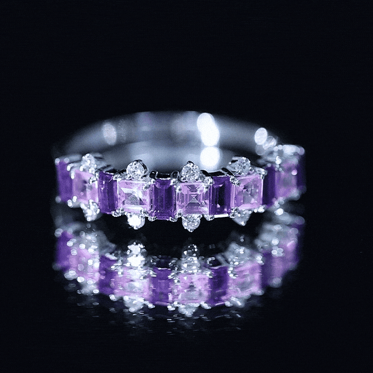 Lab Created Pink Sapphire and Amethyst Half Eternity Band with Diamond