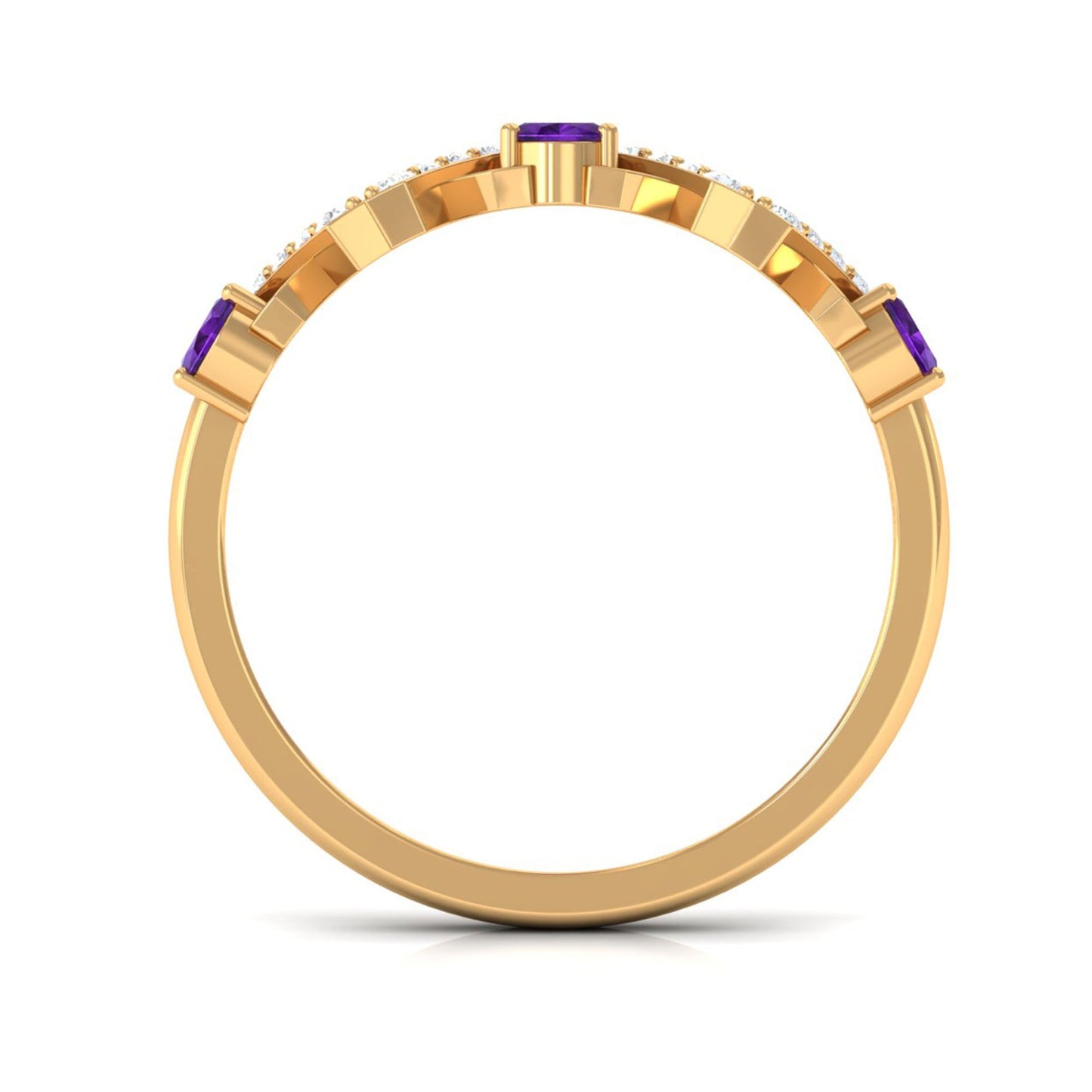 Natural Oval Amethyst Half Eternity Ring with Diamond
