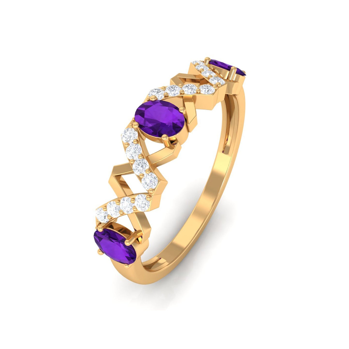 Natural Oval Amethyst Half Eternity Ring with Diamond