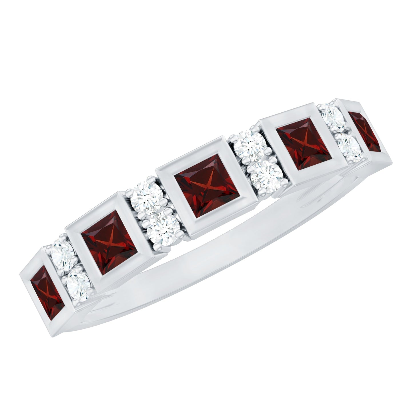 Certified Natural Garnet Diamond Half Eternity Anniversary Ring