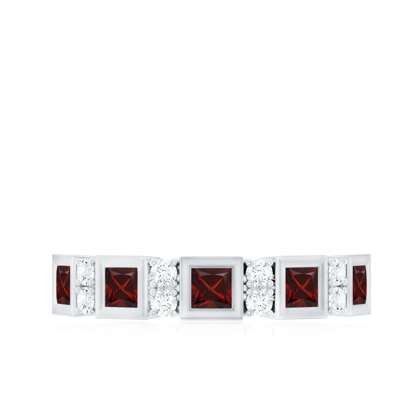 Certified Natural Garnet Diamond Half Eternity Anniversary Ring