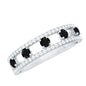 Round Cut Black Onyx and Diamond Half Eternity Band Ring