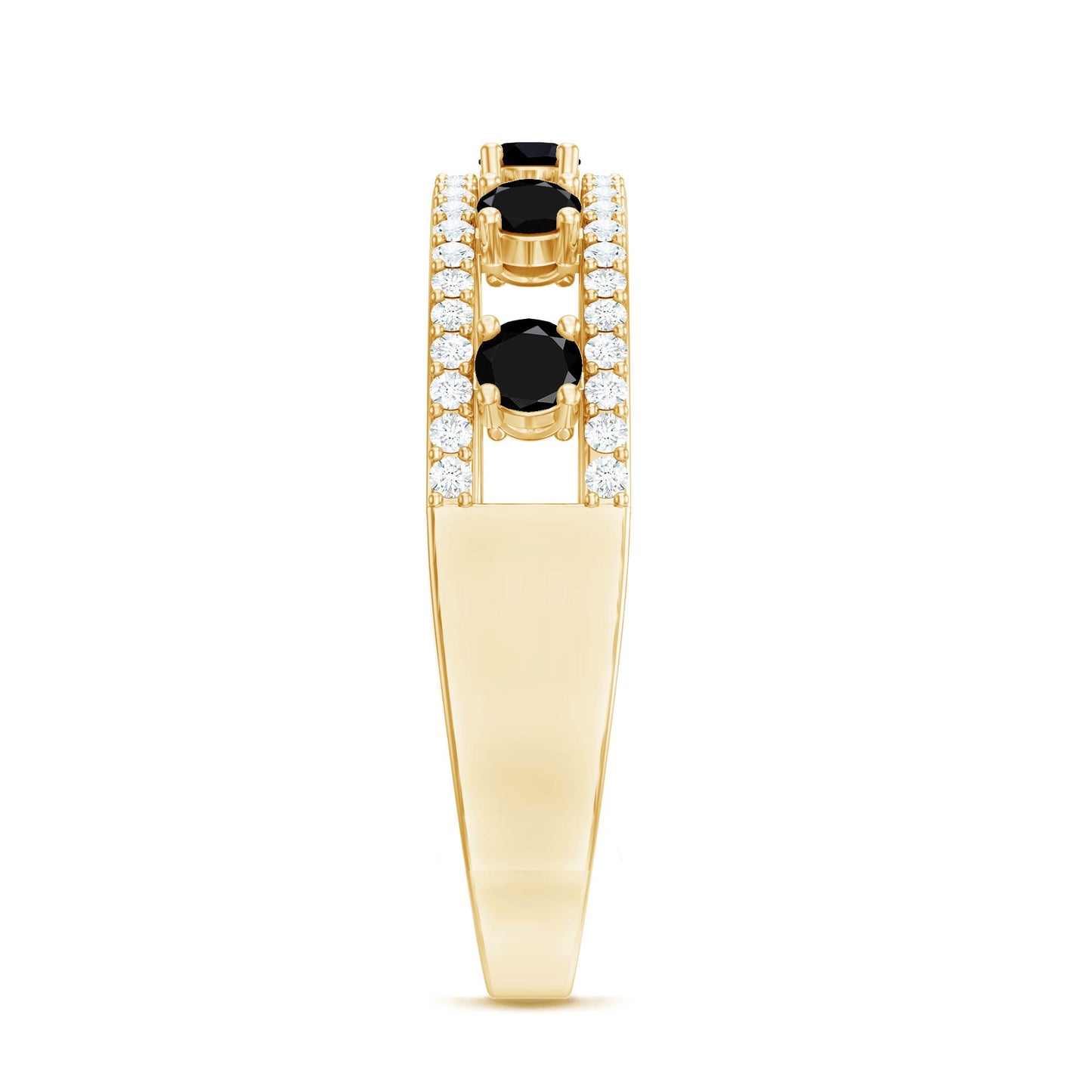Round Cut Black Onyx and Diamond Half Eternity Band Ring