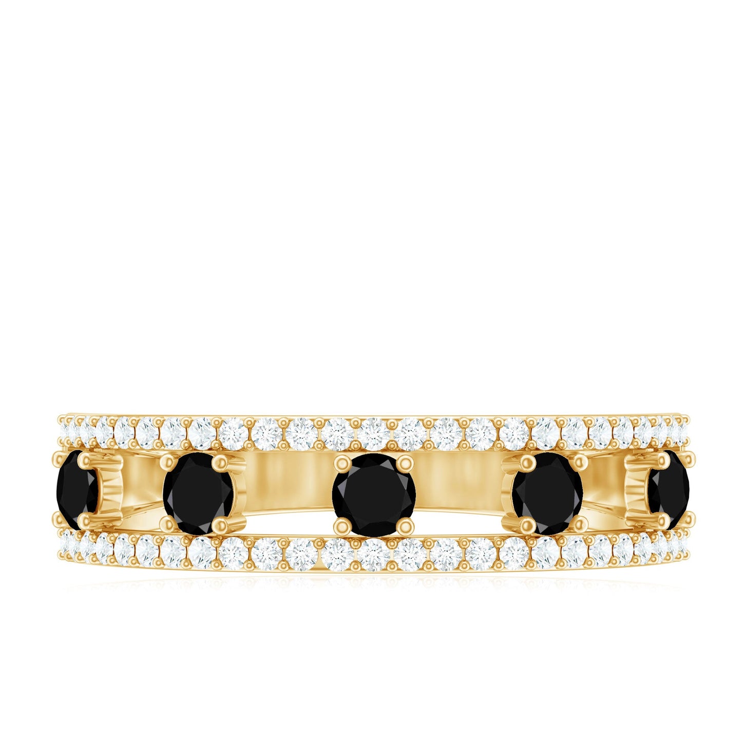 Round Cut Black Onyx and Diamond Half Eternity Band Ring