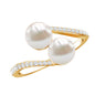 Natural Freshwater Pearl 2 Stone Engagement Ring with Diamond