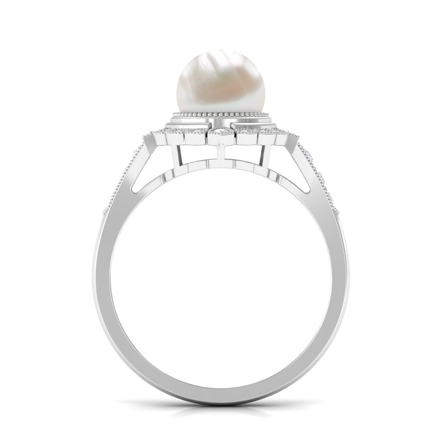 Vintage Inspired 3 Carat Freshwater Pearl Engagement Ring with Diamond
