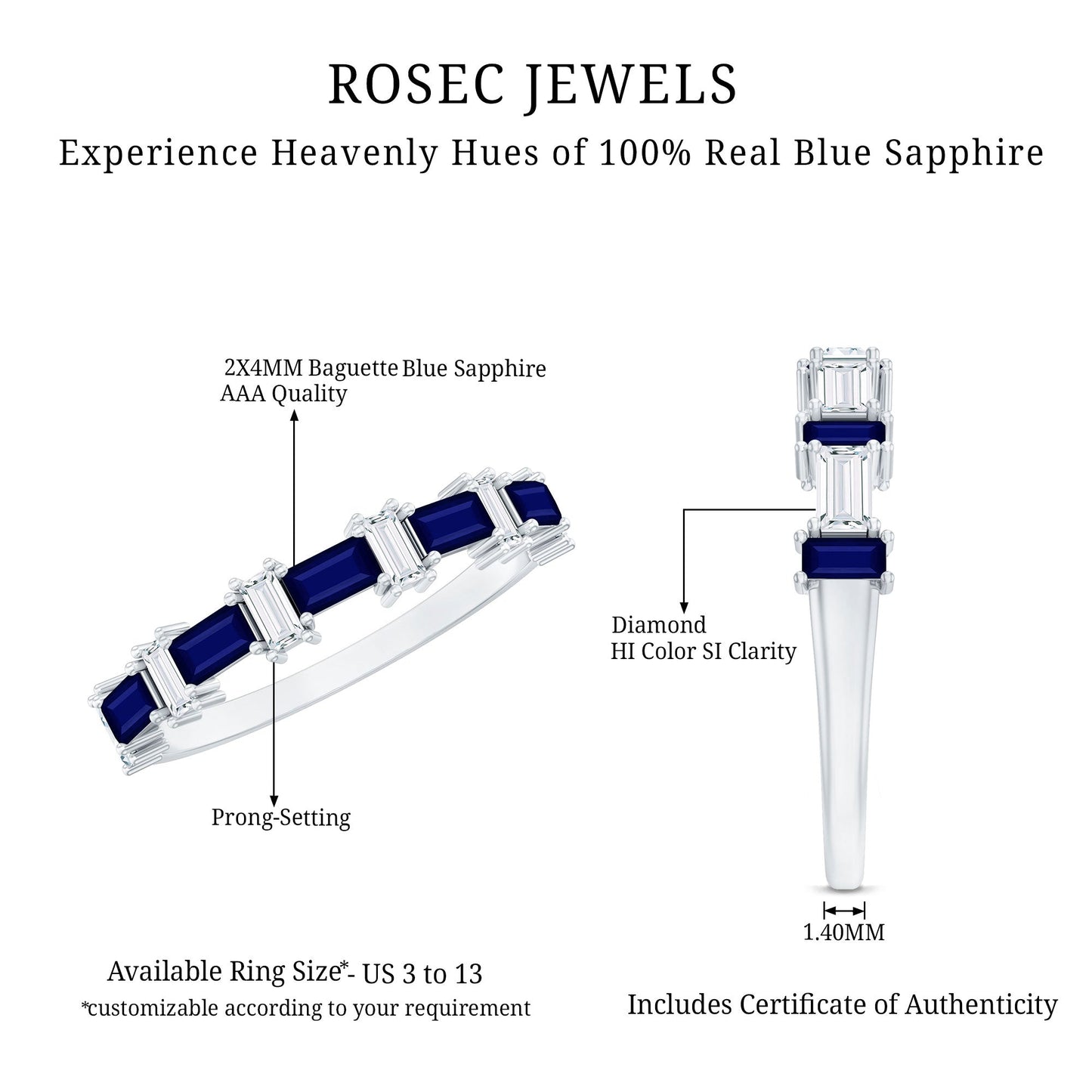 Blue Sapphire and Diamond Half Eternity Ring