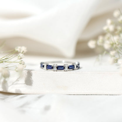 Blue Sapphire and Diamond Half Eternity Ring