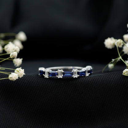 Blue Sapphire and Diamond Half Eternity Ring