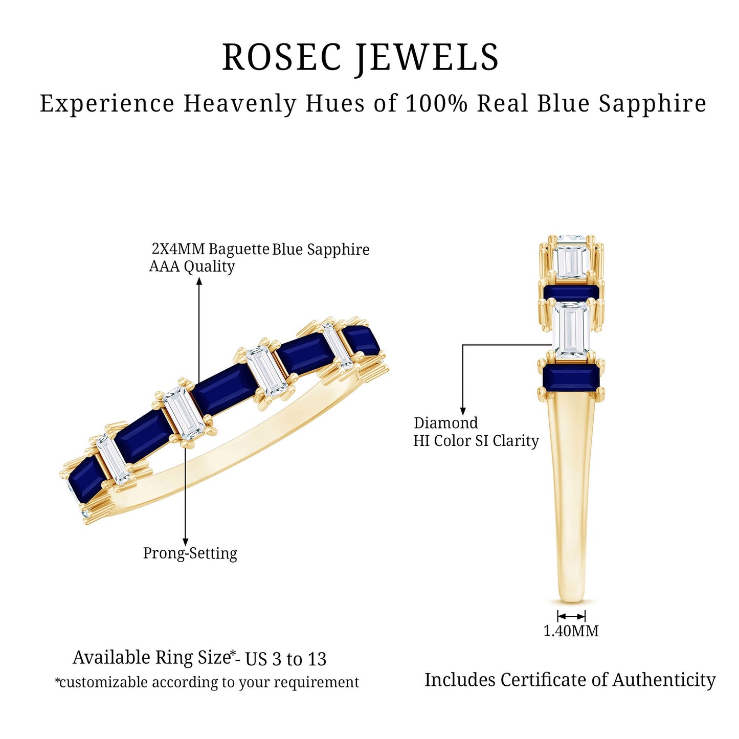 Blue Sapphire and Diamond Half Eternity Ring