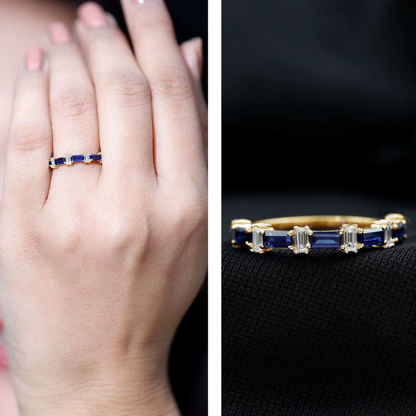 Blue Sapphire and Diamond Half Eternity Ring