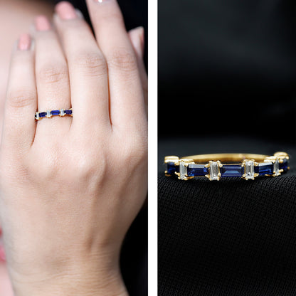 Blue Sapphire and Diamond Half Eternity Ring
