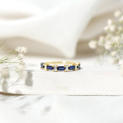 Blue Sapphire and Diamond Half Eternity Ring