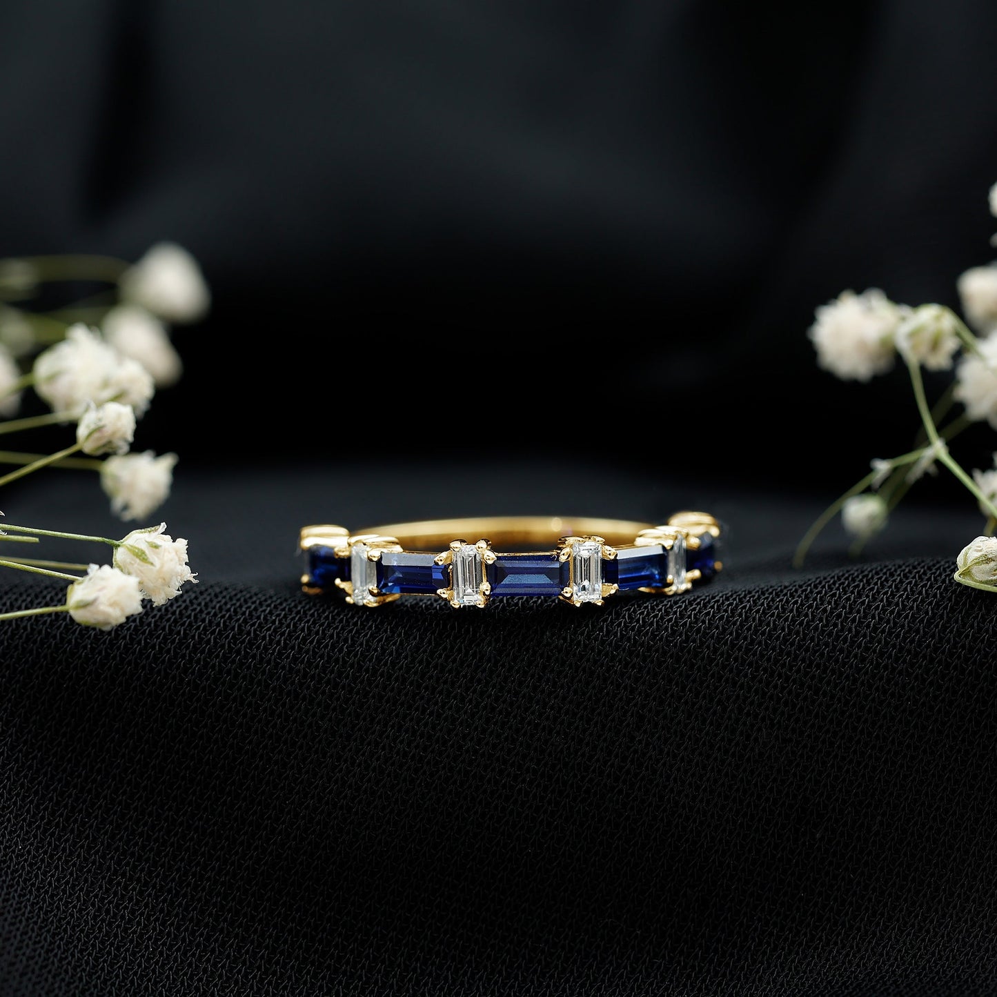 Blue Sapphire and Diamond Half Eternity Ring