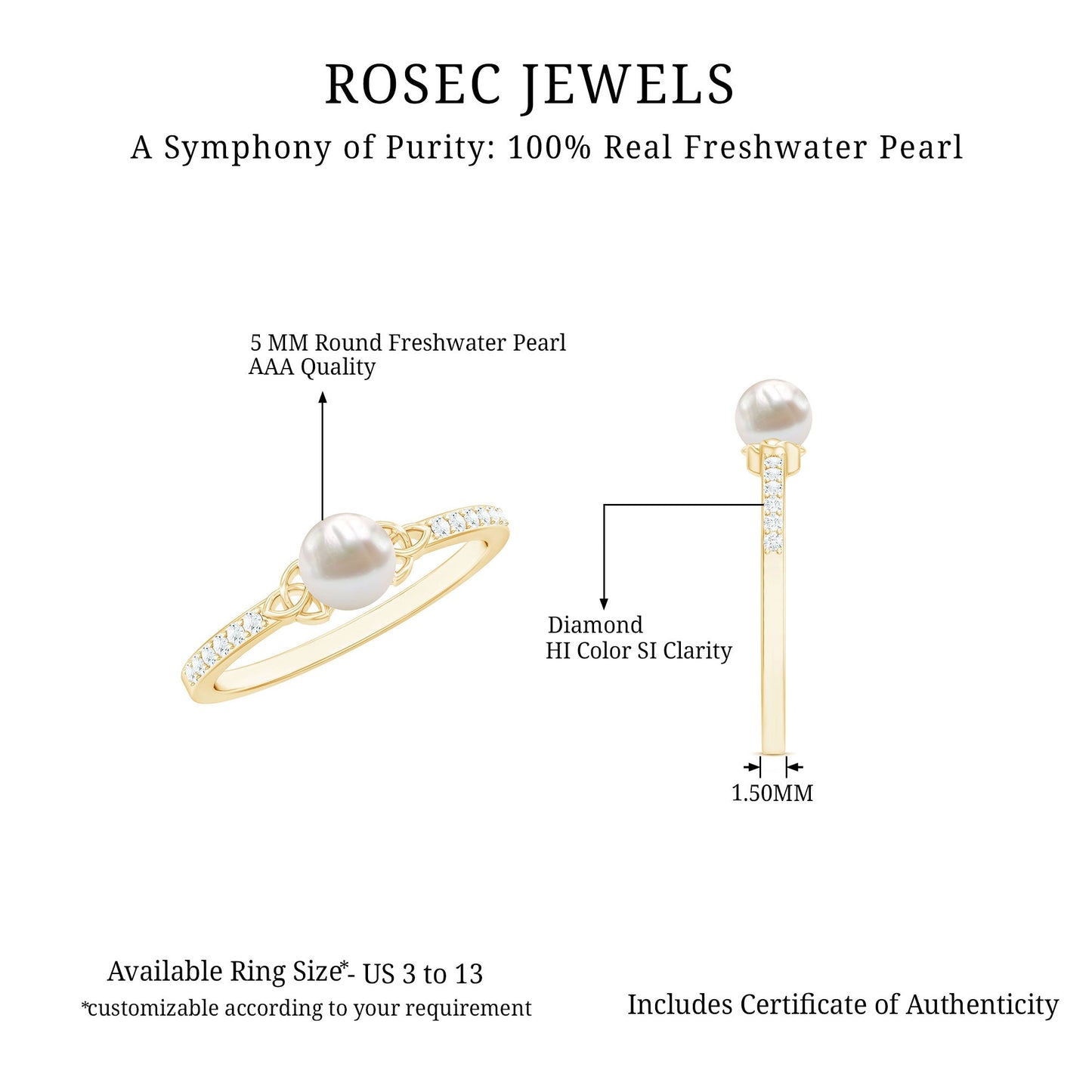 Cultured 2 Carat Freshwater Pearl Diamond Promise Ring with Celtic Knot