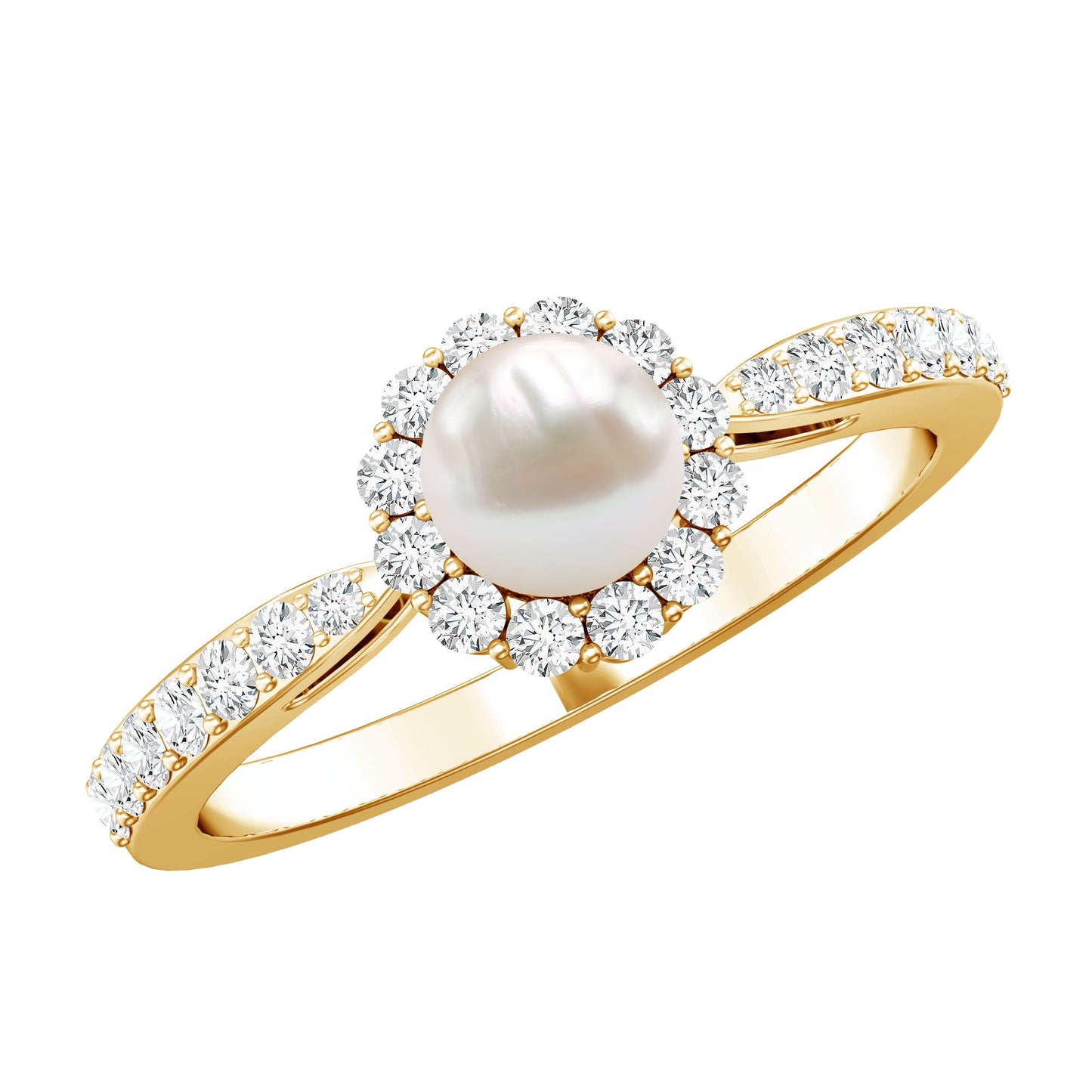 Cultured Freshwater Pearl 2 Carat Engagement Ring with Diamond Halo
